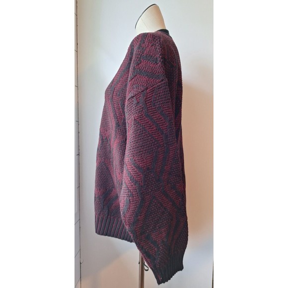 Men's Burgundy & Black Patterned Cardigan Sweater - Picture 2 of 12